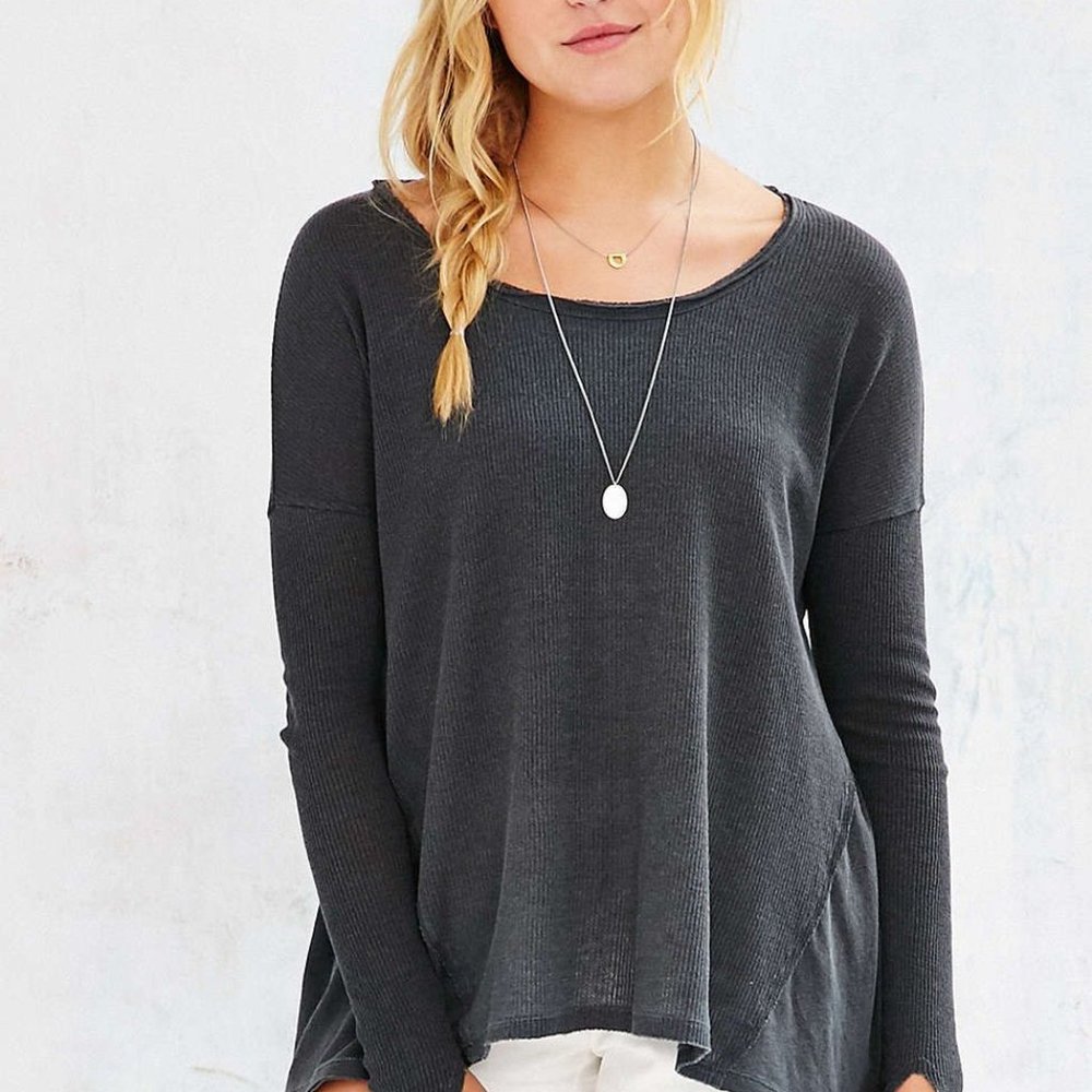Urban Outfitters Ecote Riley Thermal Waffle Top Grey